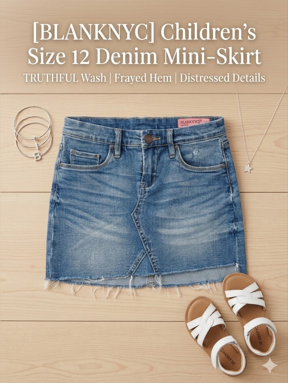 BLANKNYC Truthful Denim Mini Skirt Girls Size 12 Light Wash Raw Hem
